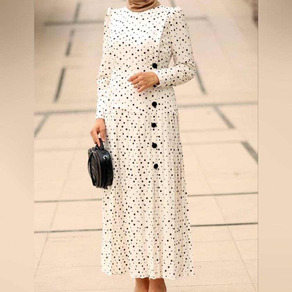 Elegant Long Sleeve Polka Dot Dress